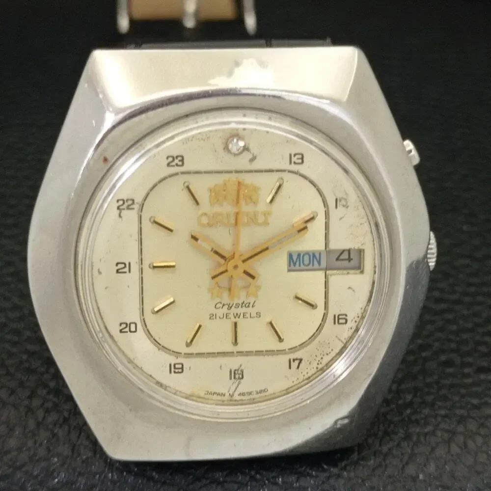 Vintage 1990 Orient Automatic Mens Silver Watch W/daydate & Gold accents